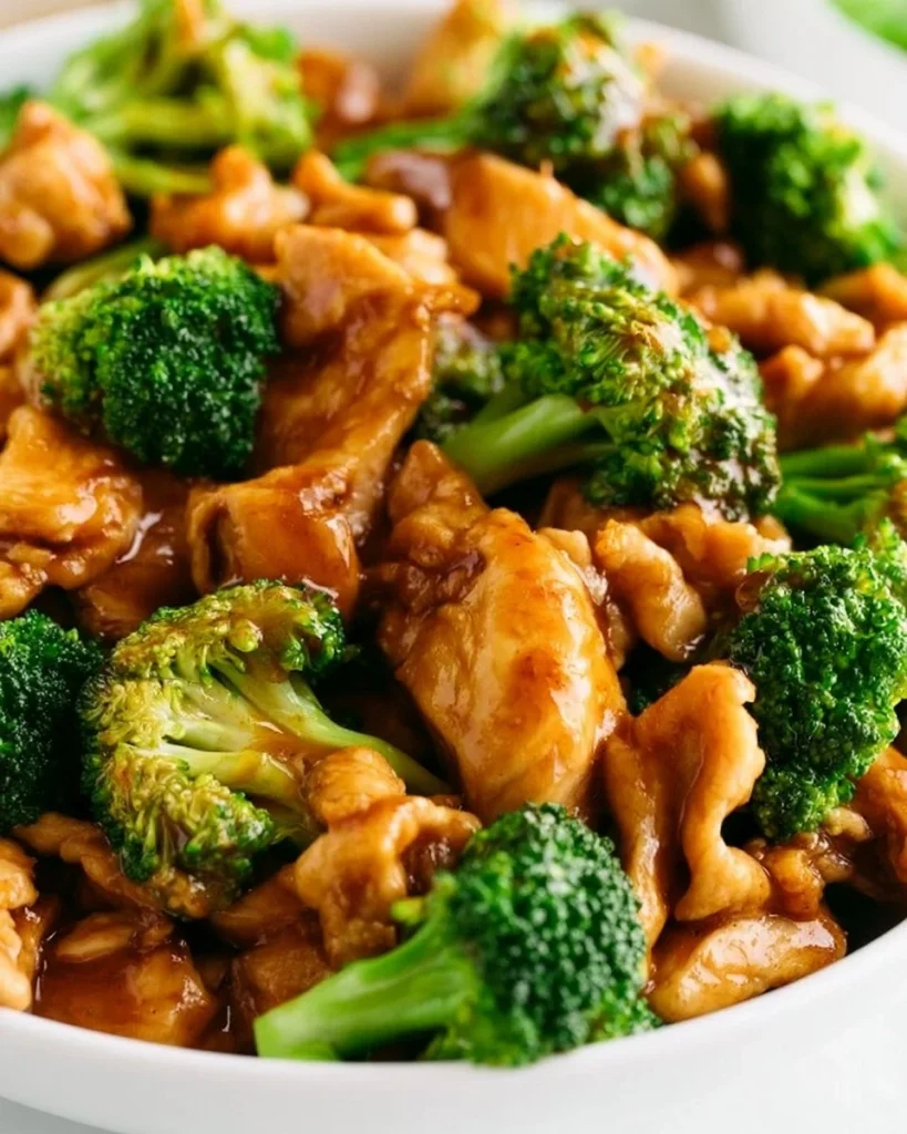 Receta de pollo chino con brócoli en un plato