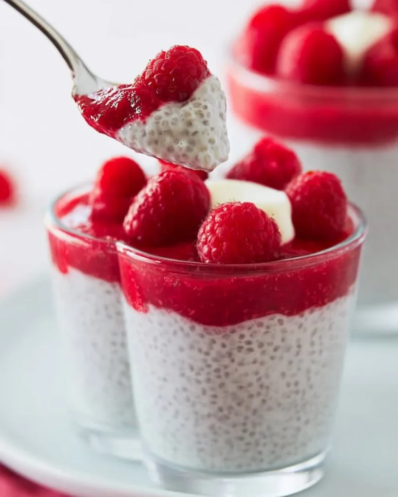 Pudding de Chía con yogur griego cremoso en un tazón decorado con frutas