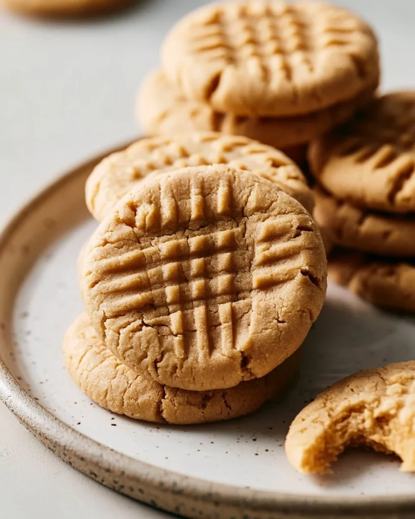 Plato de galletas de mantequilla de cacahuate suaves recién horneadas