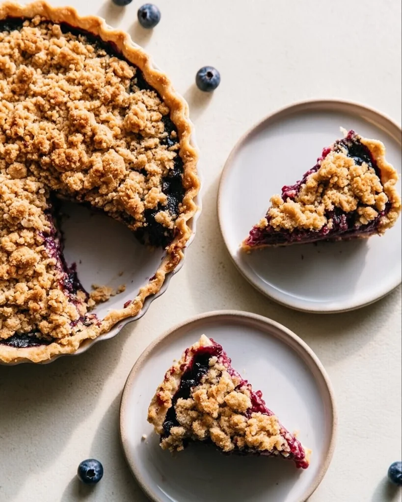 Tarta de arándano con crumble, postre delicioso y atractivo