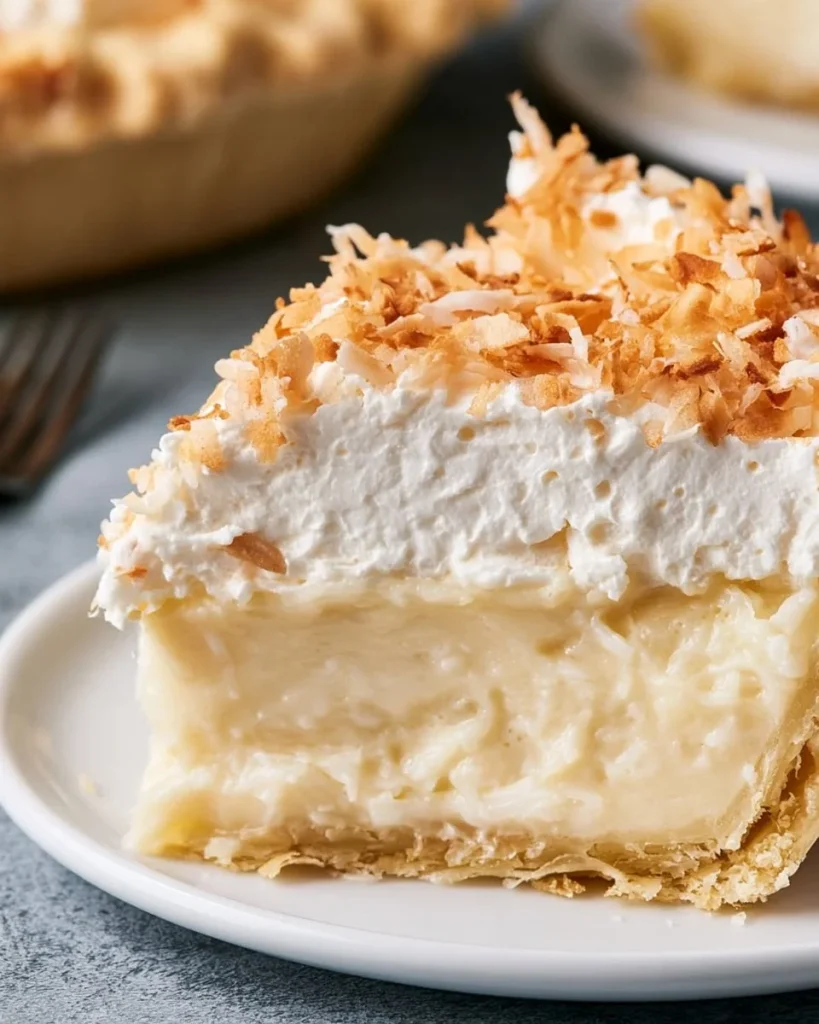 Tarta de crema de coco recién hecha con decoración de coco rallado