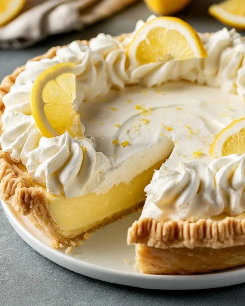 Tarta de Crema de Limón decorada con rodajas de limón y crema batida