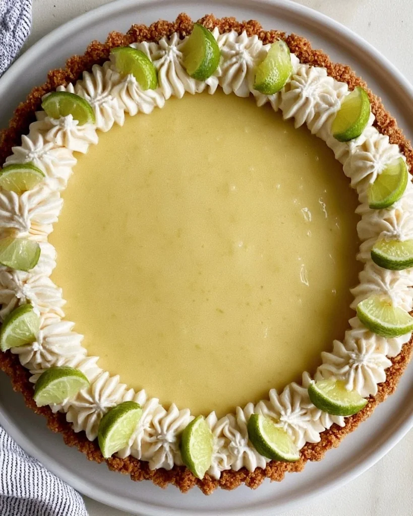 Tarta de Lima Key Lime Tradicional decorada con rodajas de lima