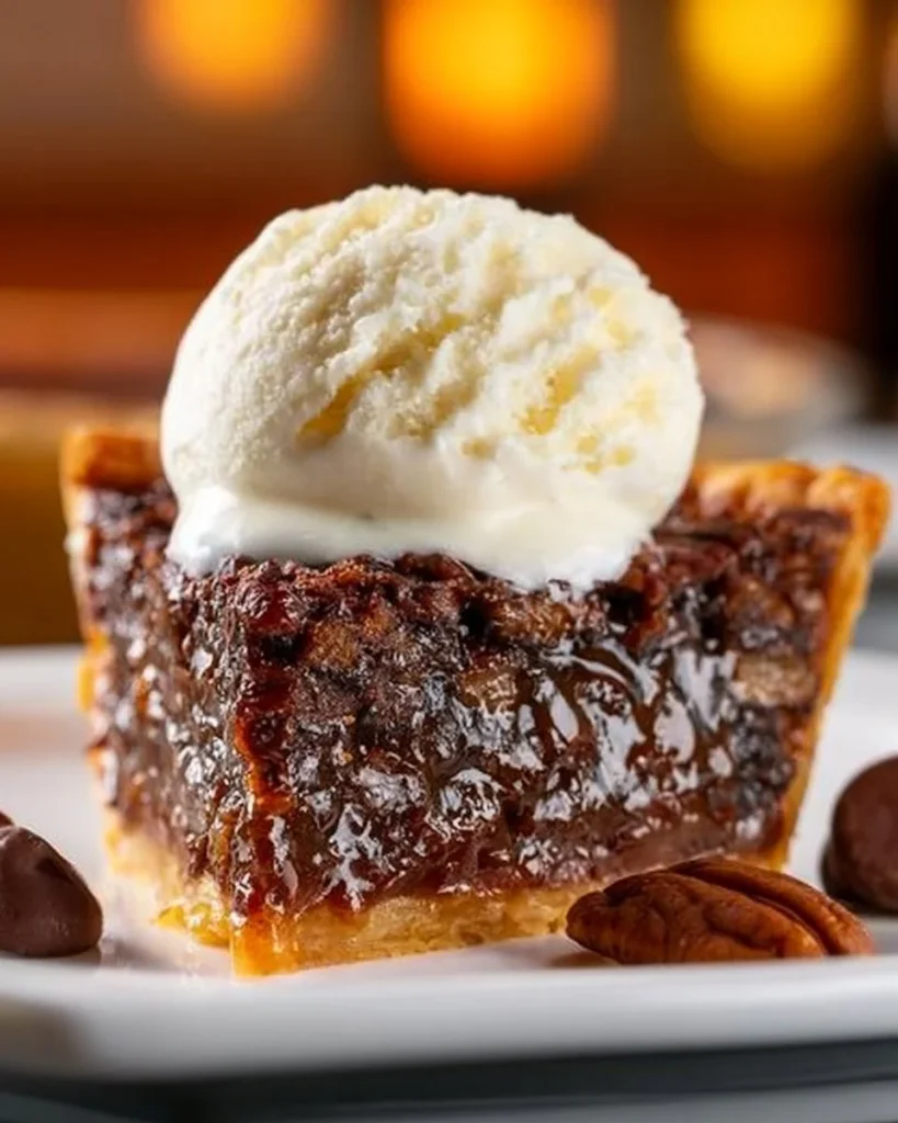 Tarta de nuez con chocolate y bourbon en un plato decorativo