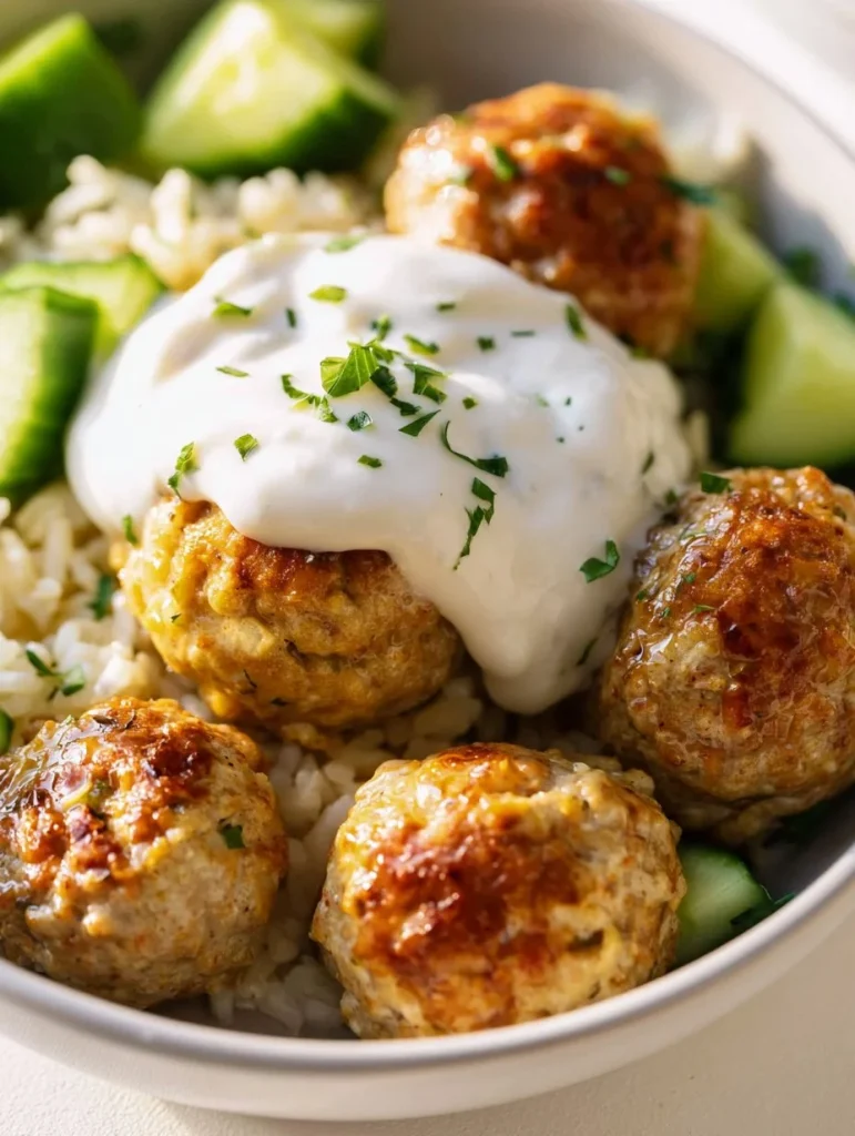 Albóndigas de pollo molido doradas en freidora de aire