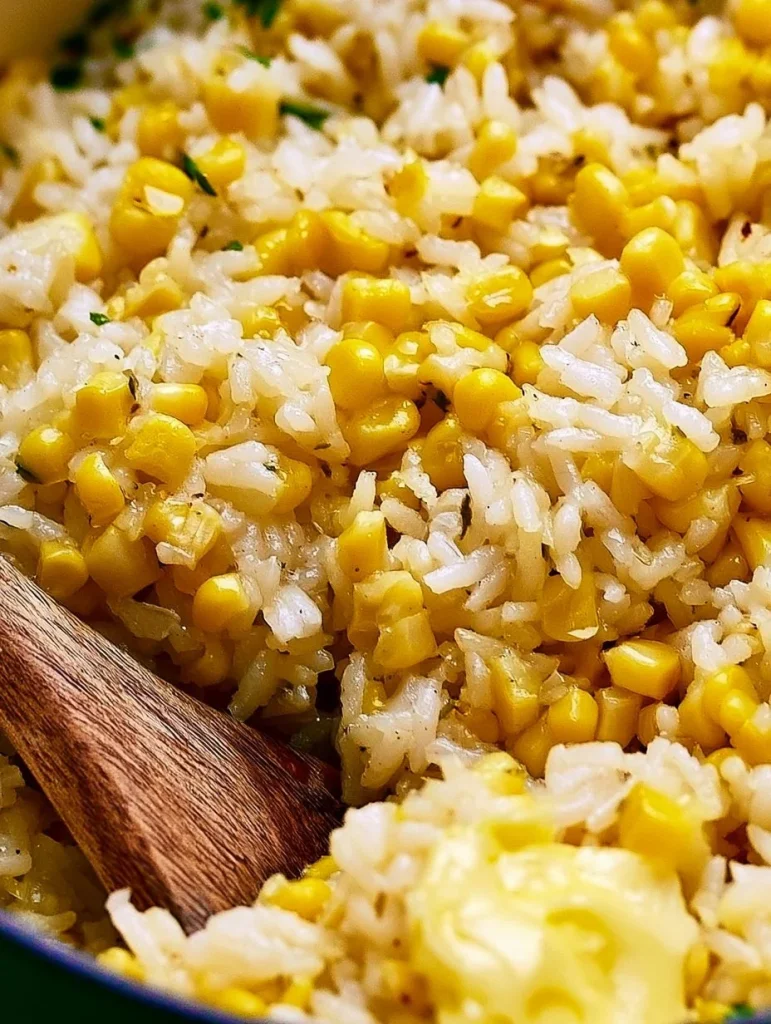 Plato de arroz con maíz y ajo, una receta deliciosa y fácil de hacer.