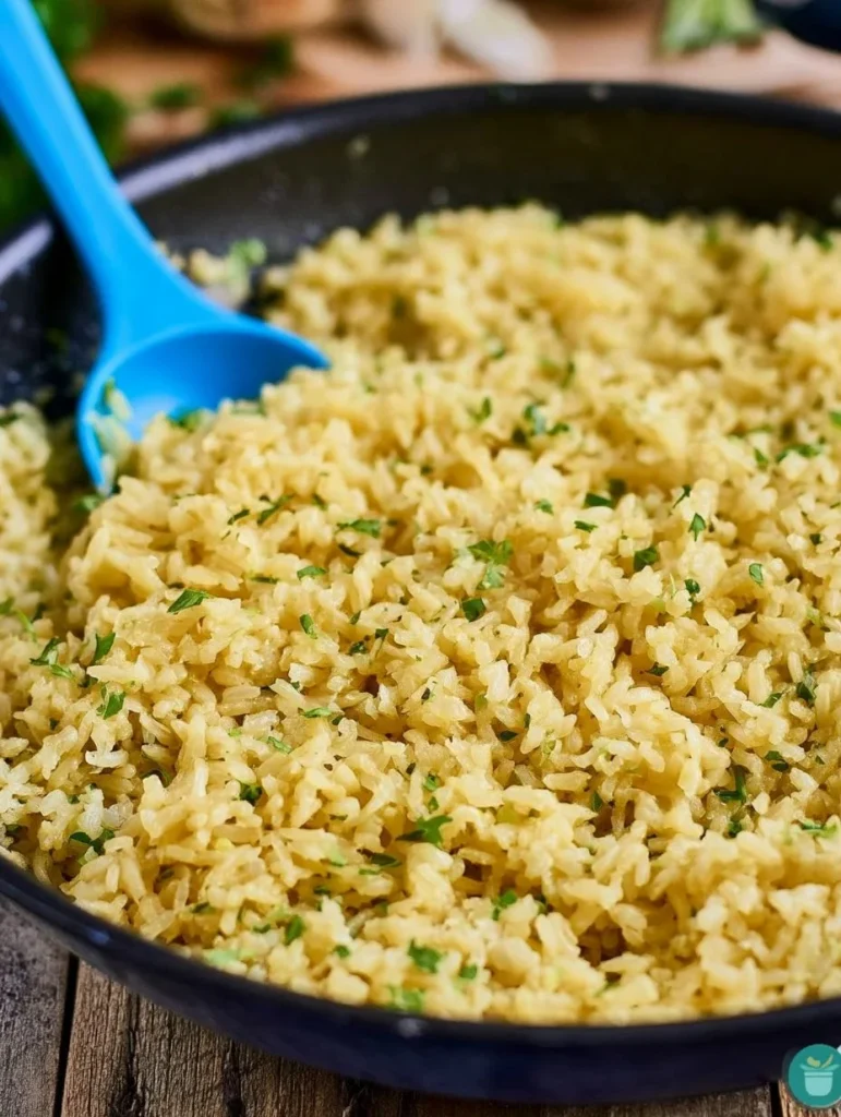 Arroz con Mantequilla y Ajo en un plato decorativo