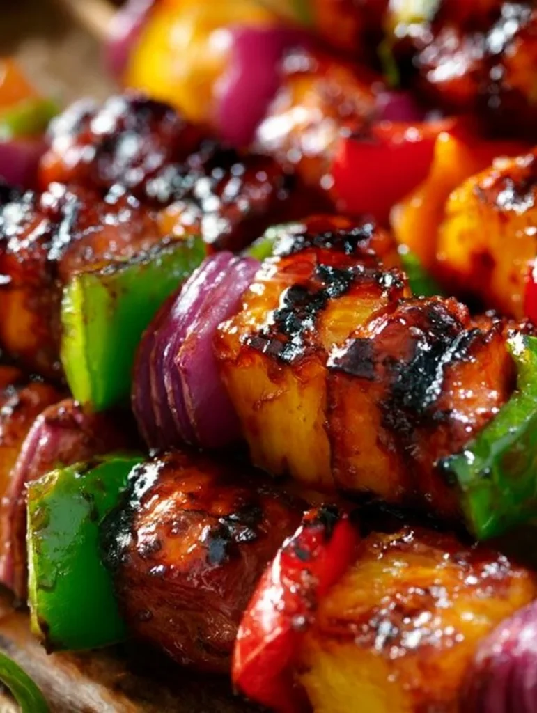 Brochetas de pollo y piña a la parrilla, una deliciosa opción para disfrutar.