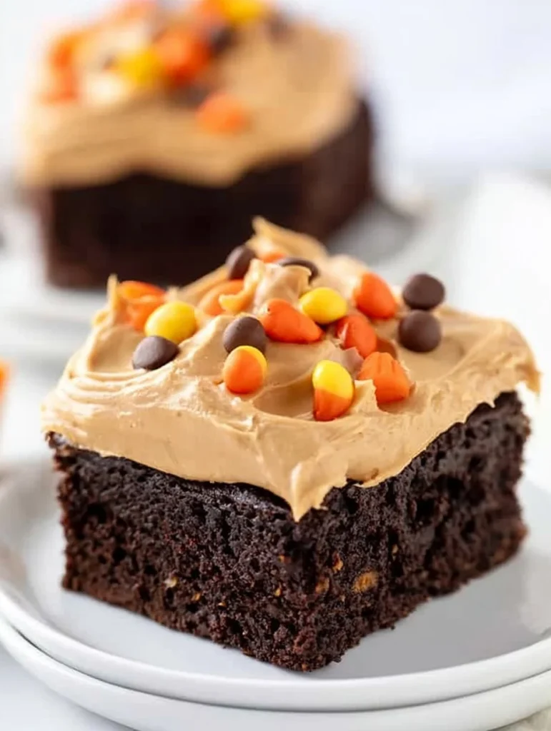 Brownies con crema de cacahuate como deliciosa cobertura en un plato