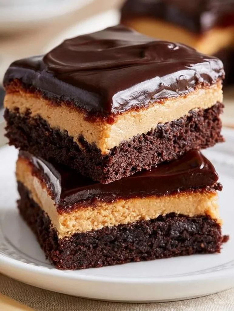 Brownies de mantequilla de maní recién horneados en una bandeja