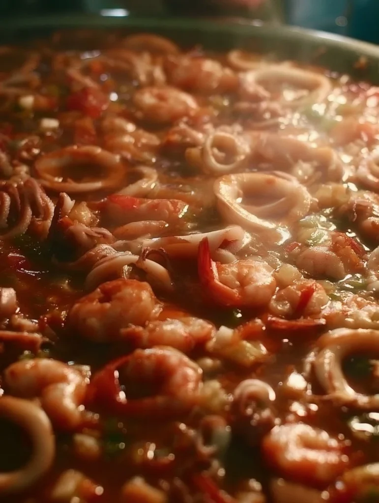 Deliciosa cazuela de mar con mariscos frescos y especias