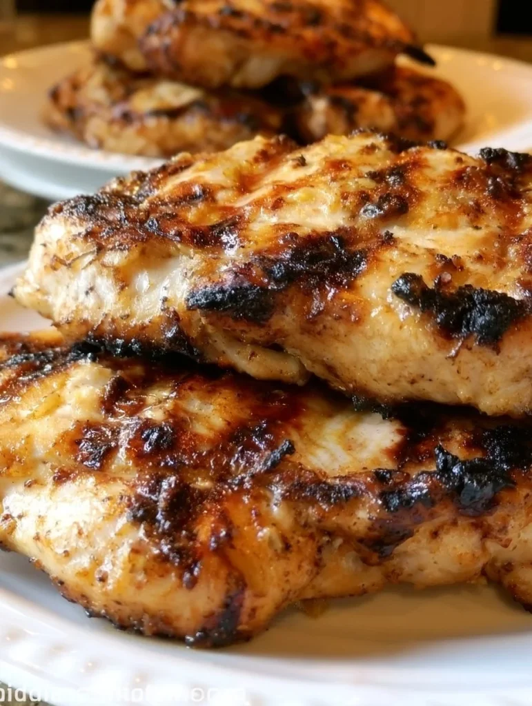 Pechugas de pollo asadas doradas y jugosas en una parrilla