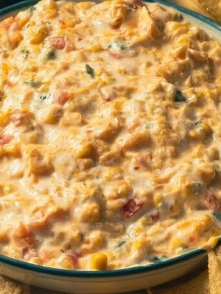 Dip de maíz crujiente y cremoso, perfecto para aperitivos y reuniones