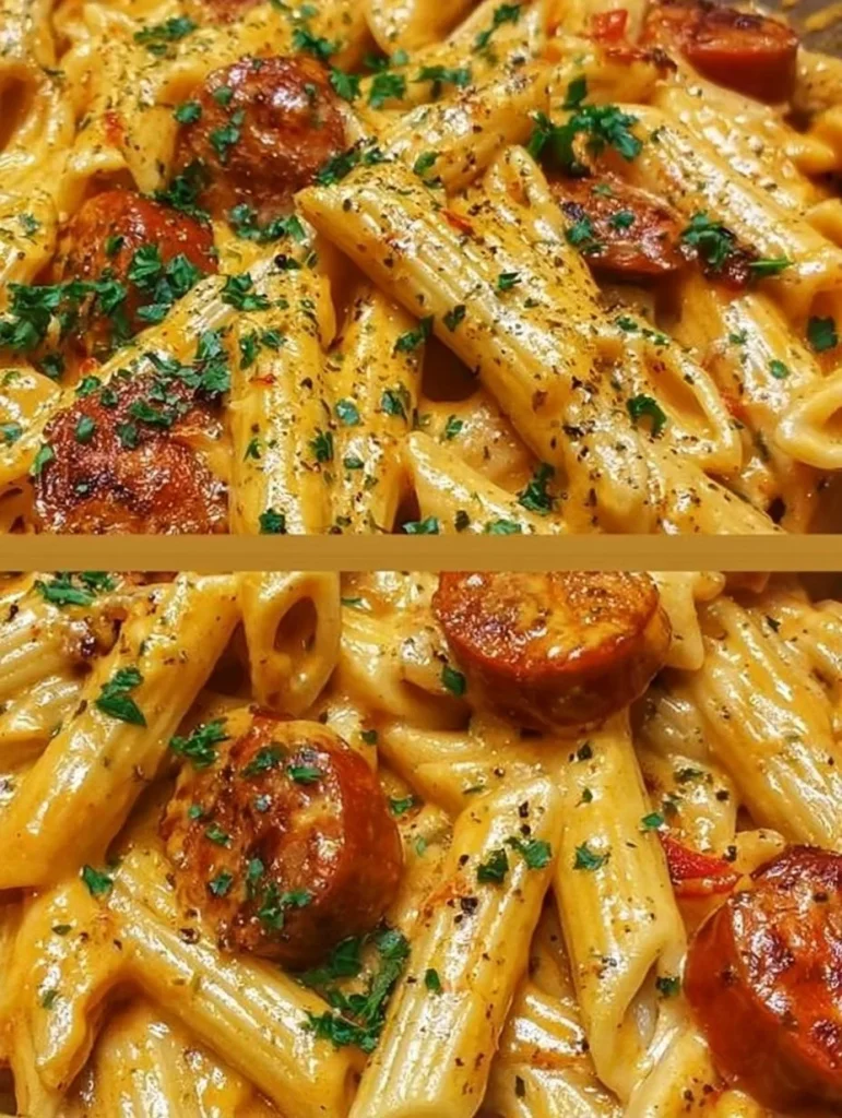 Pasta cremosa de salchicha cajún picante lista para cenar