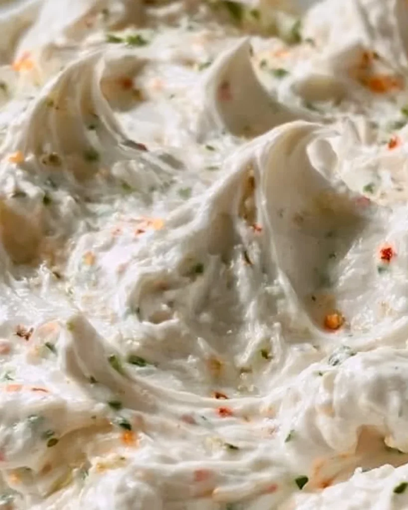 Crema de Queso Cowboy dip con ajo y hierbas en un tazón decorativo
