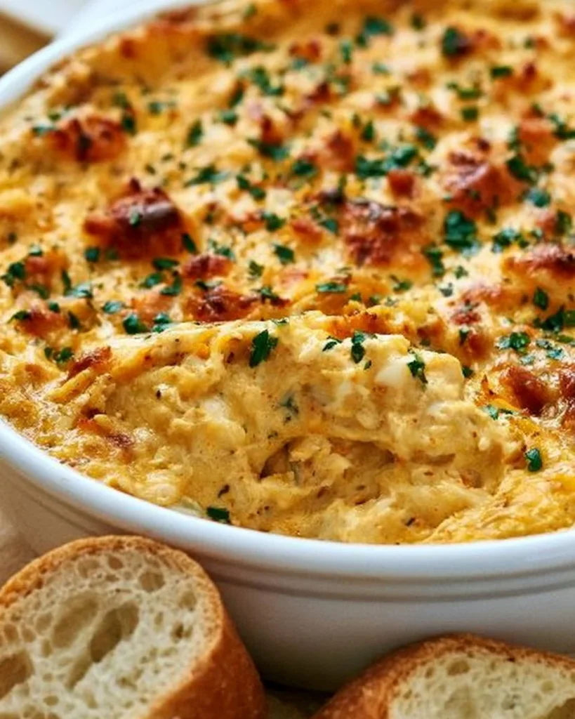 Dip de cangrejo de Maryland servido en un plato atractivo
