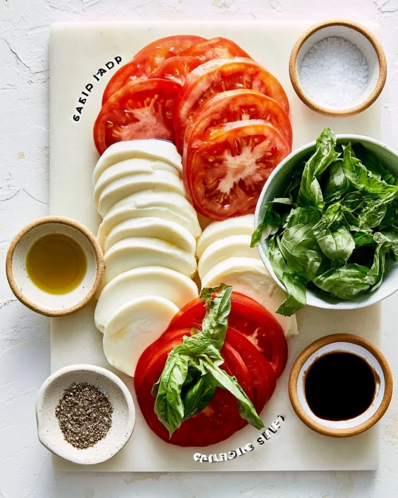 Plato de Ensalada Caprese Clásica con tomate, mozzarella y albahaca