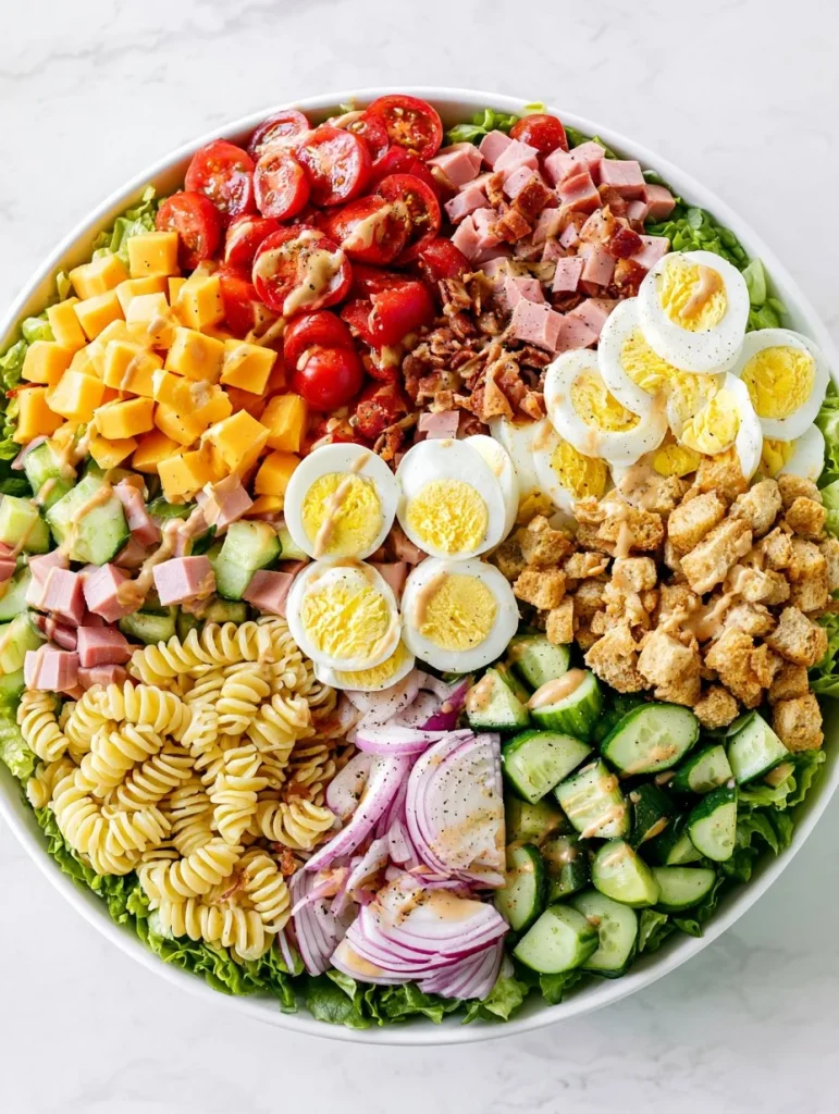 Ensalada de pasta Chef con vegetales frescos y aderezo saboroso.