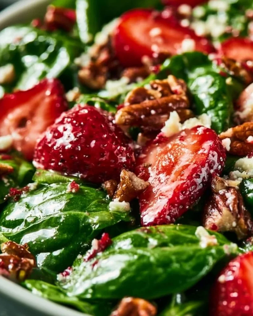 Ensalada de espinacas con fresas y nueces en un tazón