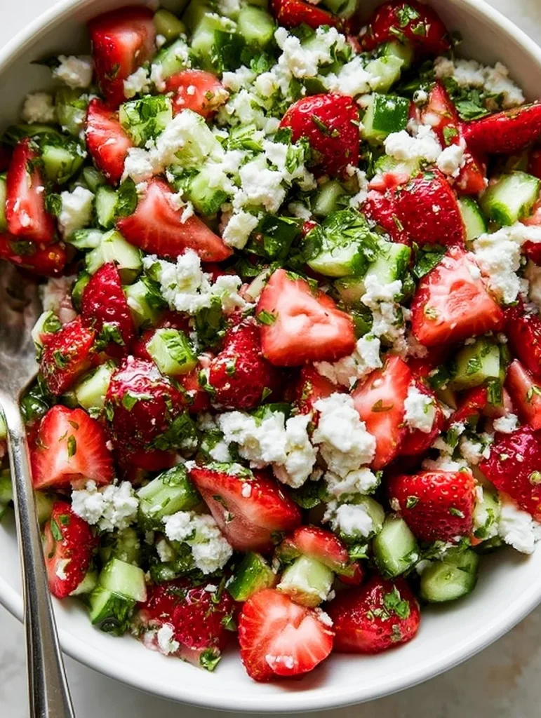 Ensalada de fresa y pepino fresca y colorida en un plato