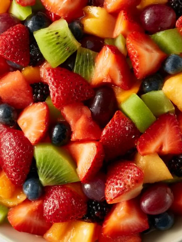 Ensalada de frutas colorida y fresca para compartir en un evento grupal.