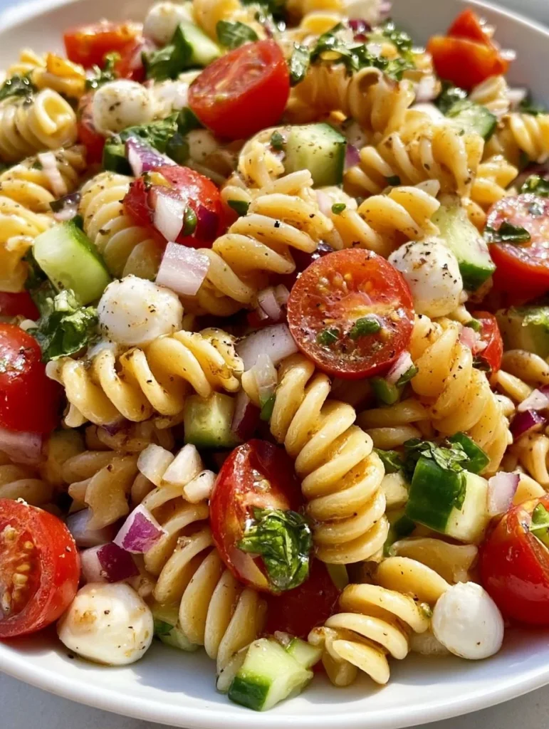 Ensalada de pasta fría de verano fresca y colorida con vegetales