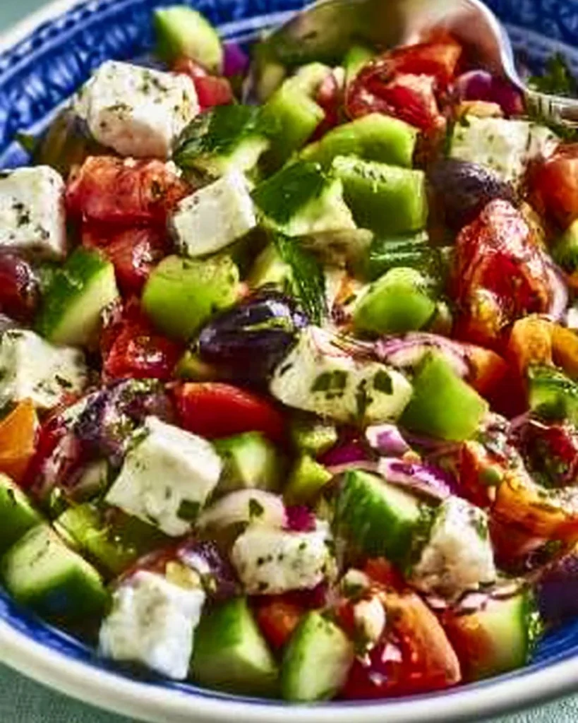 Ensalada Griega Horiatiki con tomates, pepinos y queso feta
