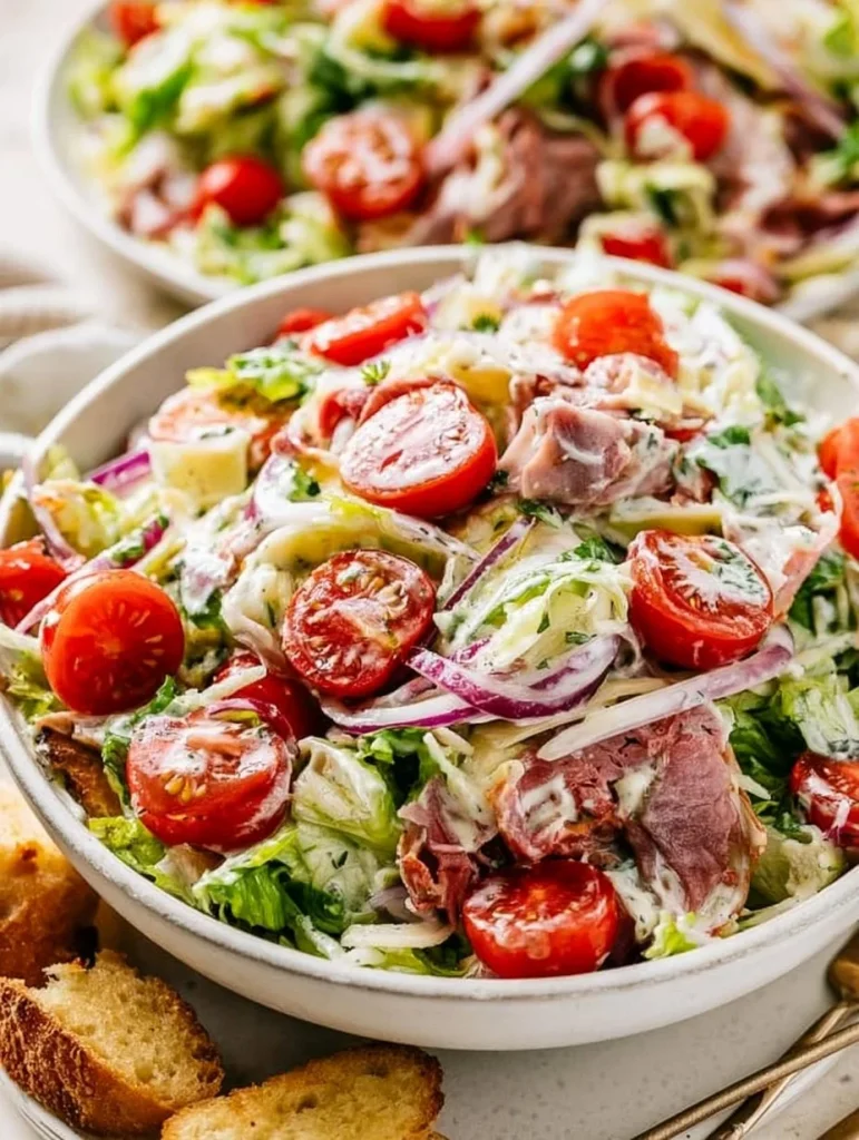 Ensalada grinder con ingredientes frescos y coloridos en un tazón