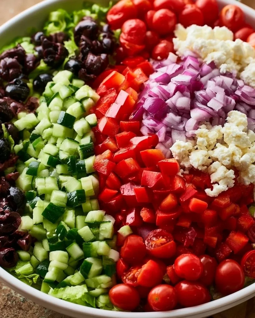 Ensalada mediterránea fresca y colorida con ingredientes saludables
