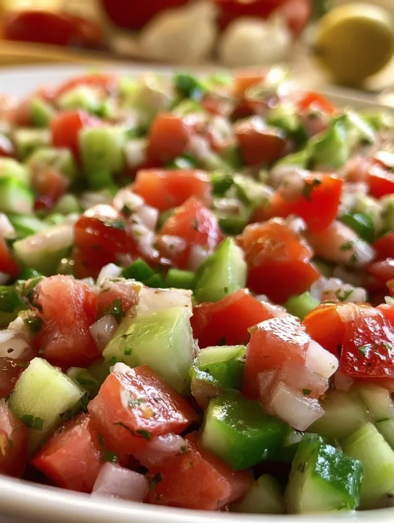 Ensalada Shirazi fresca con verduras y hierbas en un cuenco.