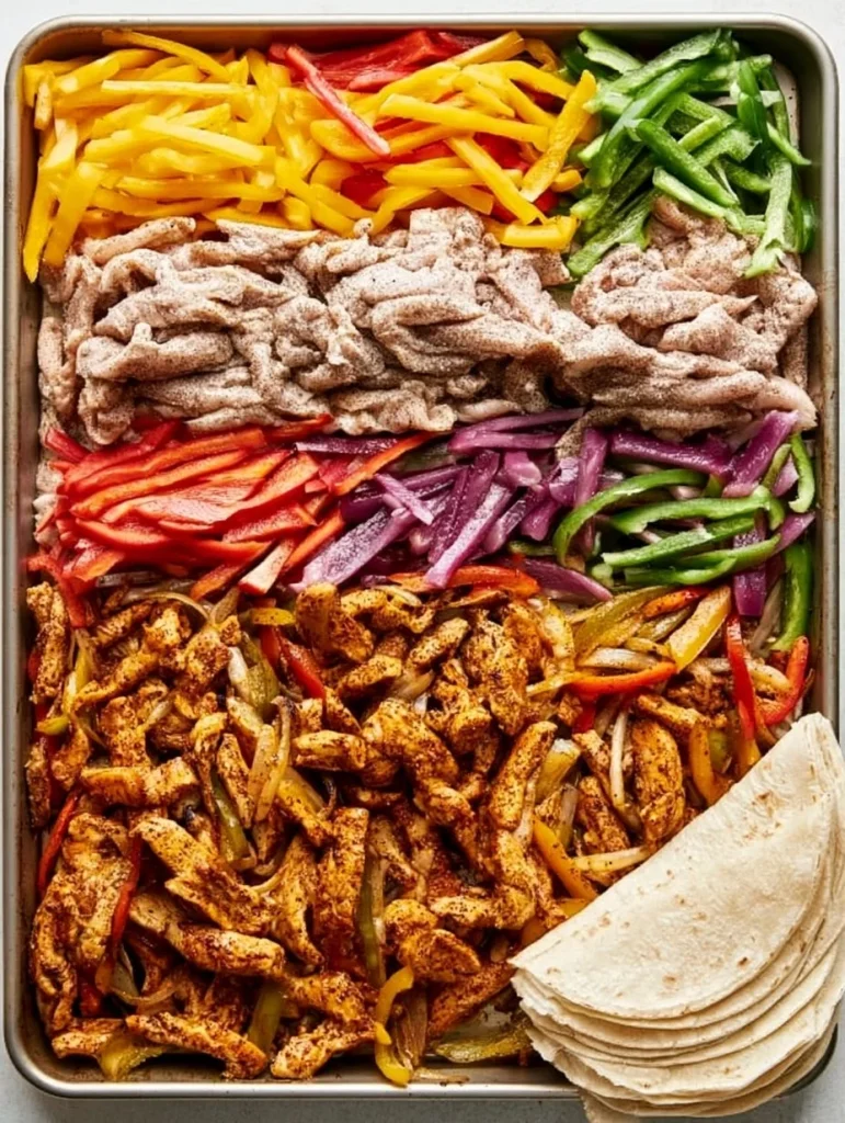 Fajitas de Pollo en Bandeja con verduras frescas y tortillas