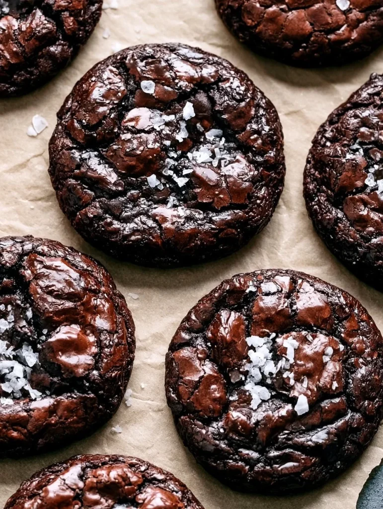 Galletas de brownie recién horneadas con trozos de chocolate y nueces