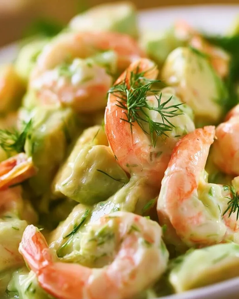 Ensalada fría de camarones con aguacate, fresca y deliciosa