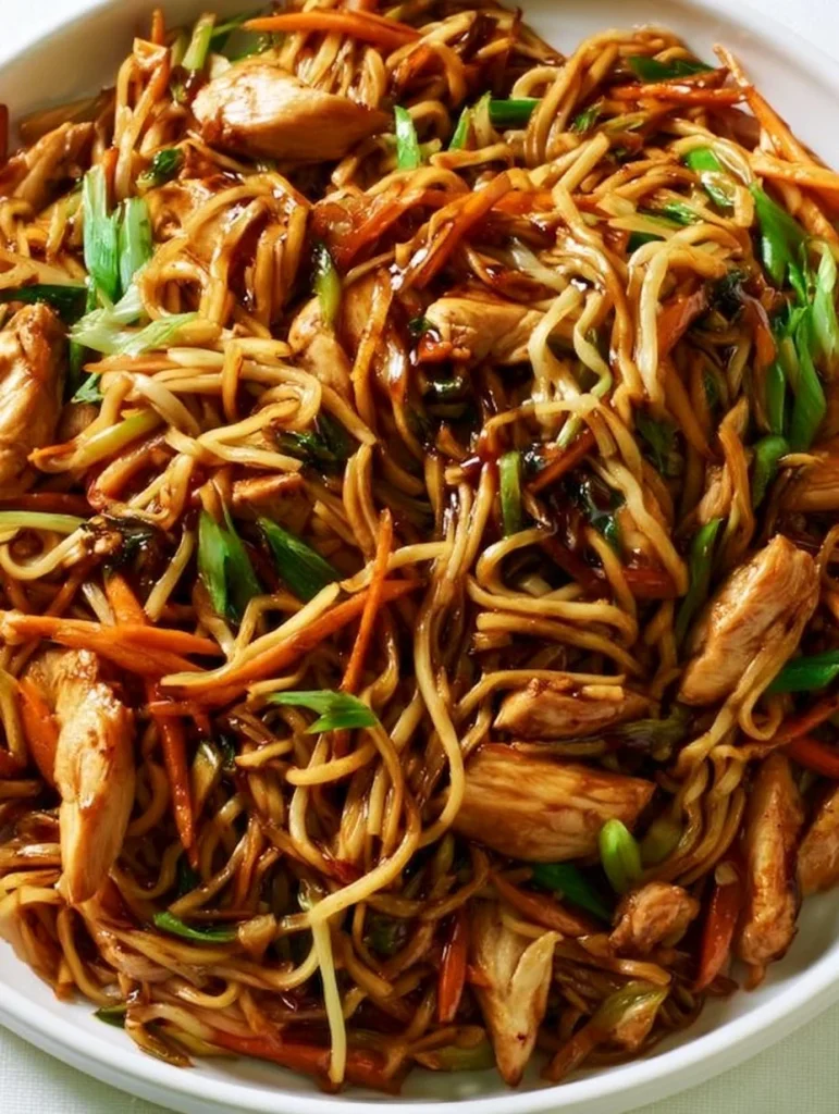Receta de Chow Mein de pollo con fideos fritos crujientes