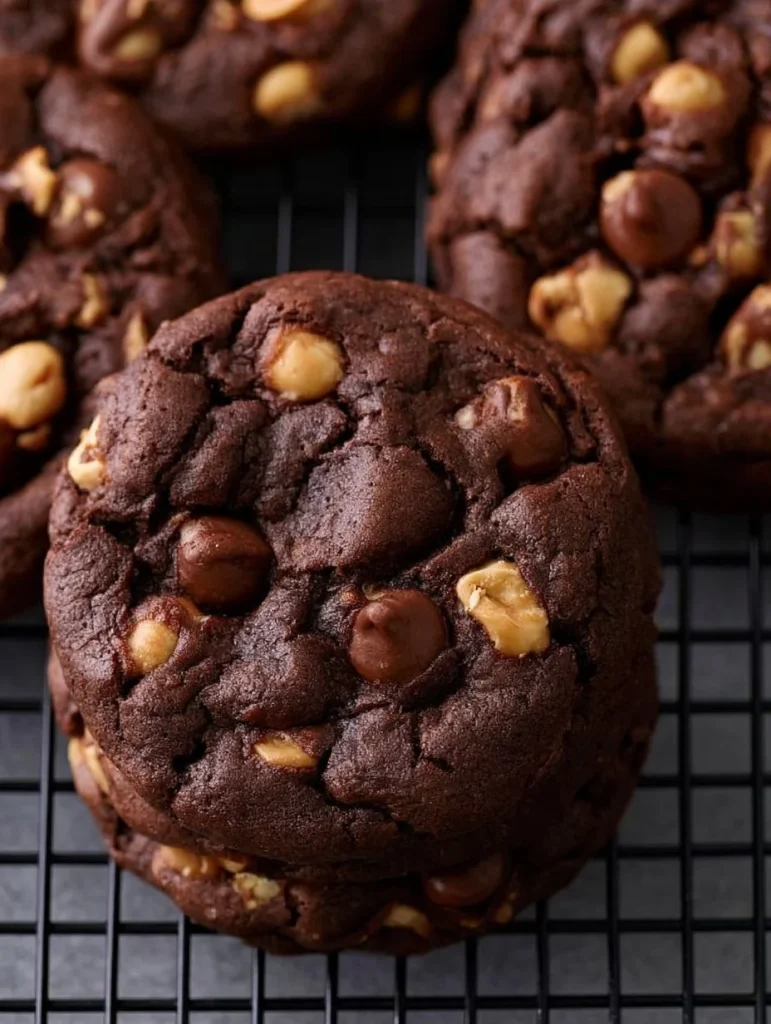 Galletas de chocolate con chips de mantequilla de maní Reese's recién horneadas