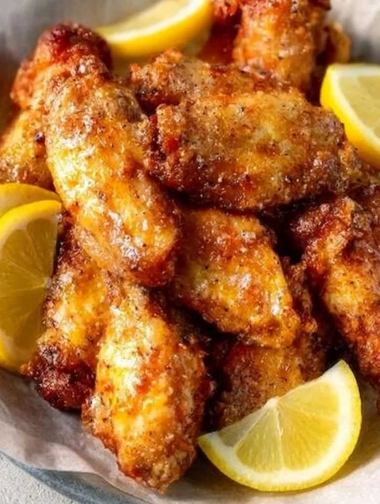 Deliciosas alitas de limón y pimienta con miel en un plato atractivo