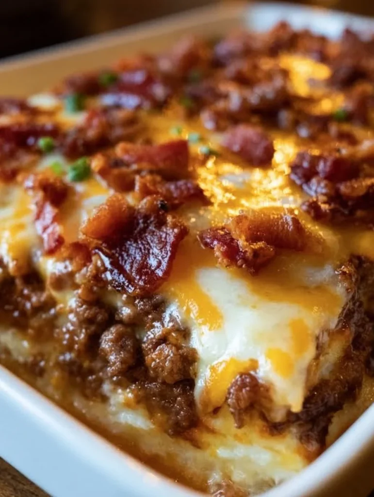 Cazuela baja en carbohidratos de bacon y cheeseburger horneada con queso
