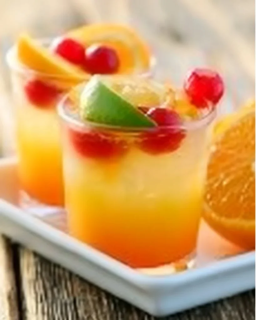 Mai Tai Mocktail refrescante y vibrante en un vaso decorado con frutas
