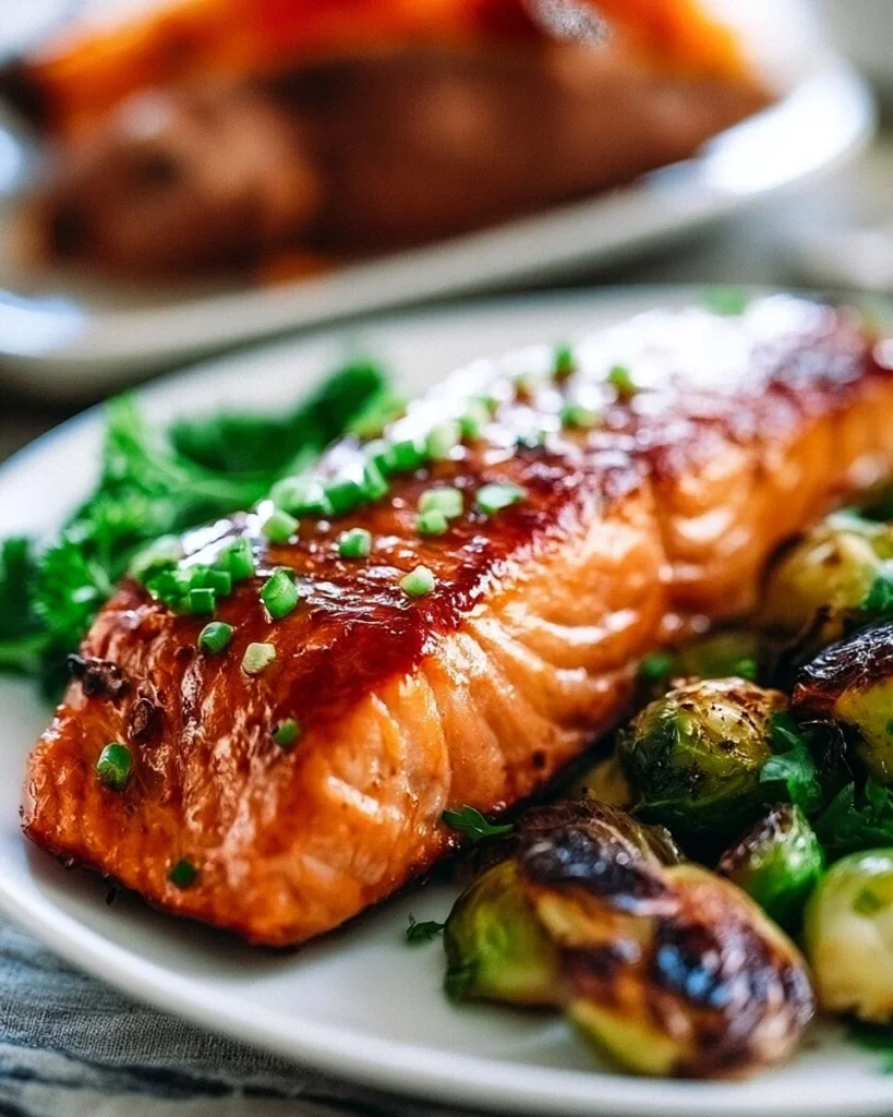 Plato de salmón a la parrilla servido con guarniciones frescas