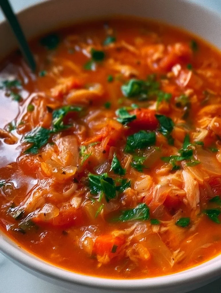 Deliciosa sopa de repollo caliente servida en un plato hondo.