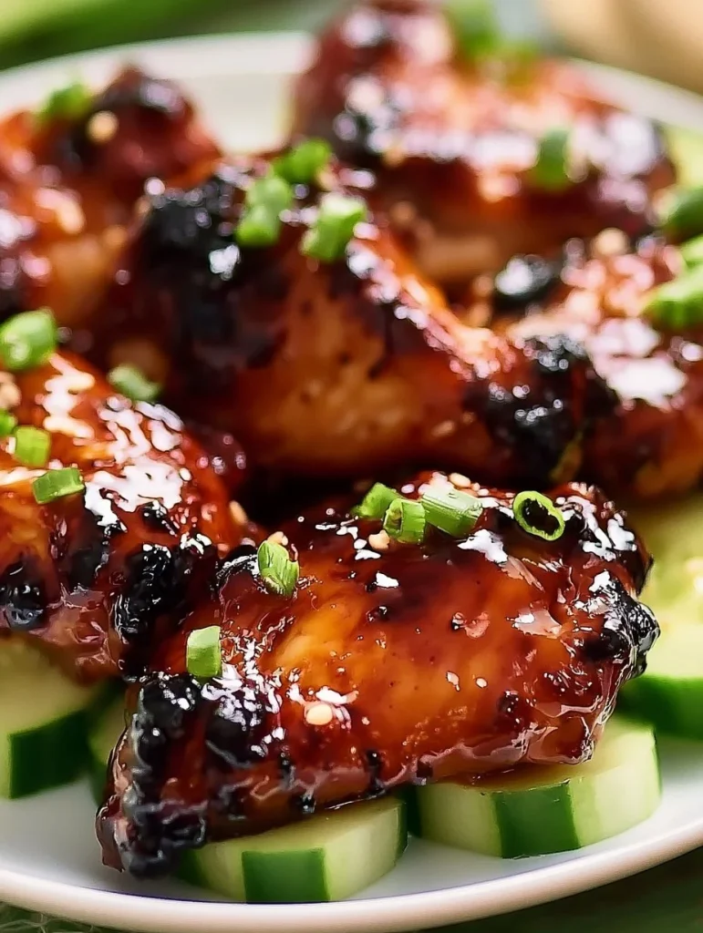 Muslos de pollo con salsa dulce y picante en un plato gourmet
