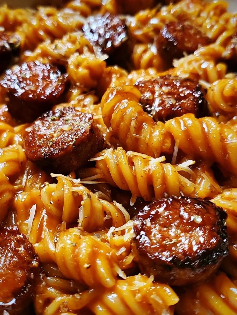 Pasta de salchichas barbacoa con miel en una olla