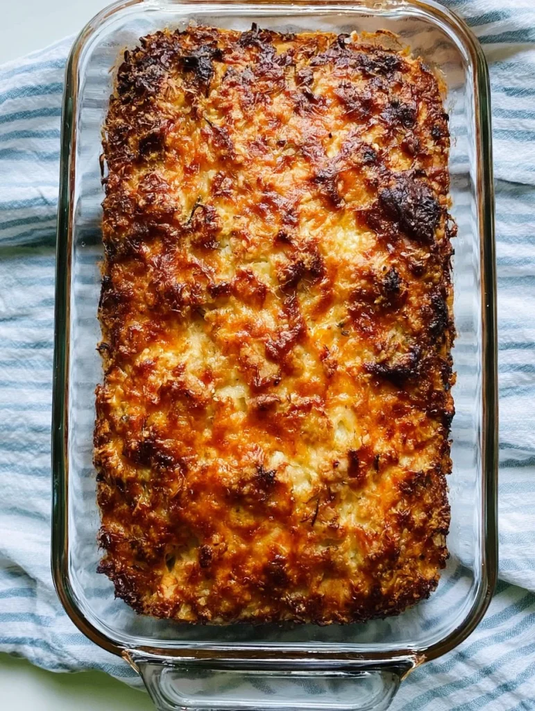 Pastel de carne vegetariano recién horneado presentado en un plato colorido.