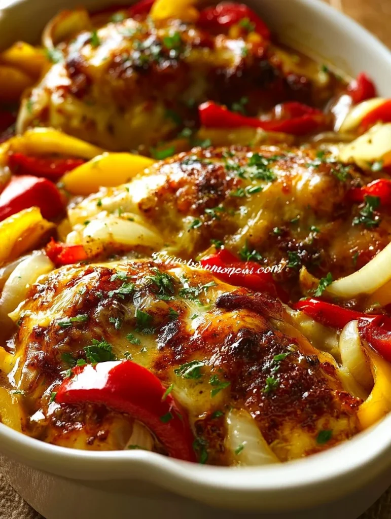 Pechuga de Pollo al Horno con Queso y Pimientos, plato delicioso y fácil de preparar