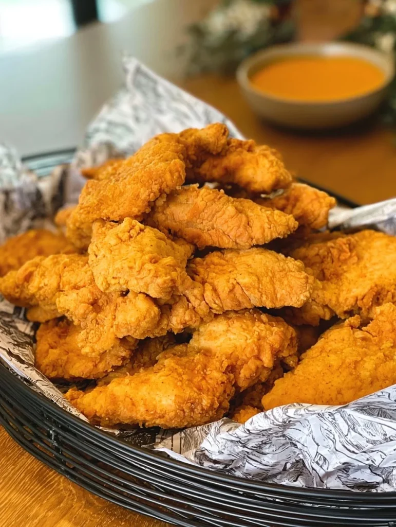 Pechuga de pollo empanada dorada y crujiente lista para servir.