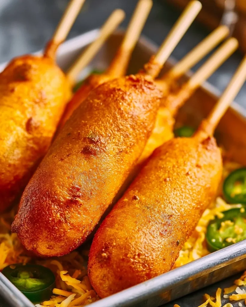 Perros calientes de maíz con jalapeños listos para servir