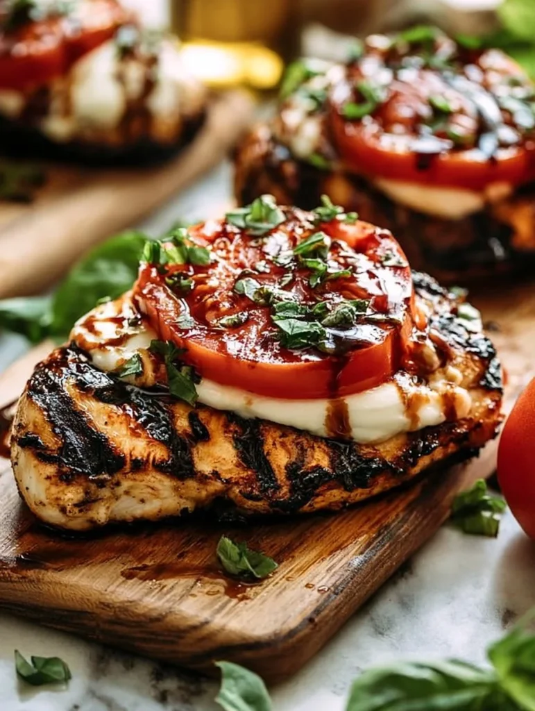 Pollo Caprese a la Parrilla Fácil con tomate y albahaca fresca