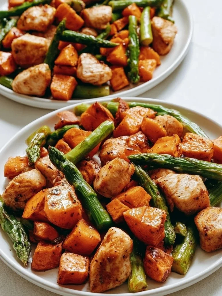 Receta de pollo batatas saludables con ingredientes frescos y nutritivos.