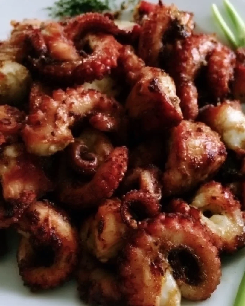 Plato de pulpo a la parrilla griego con hierbas y limón