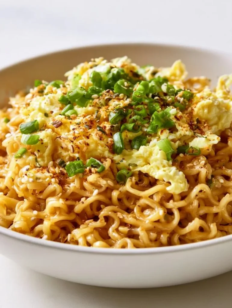 Plato de ramen preparado con ingredientes frescos y presentado de forma atractiva.